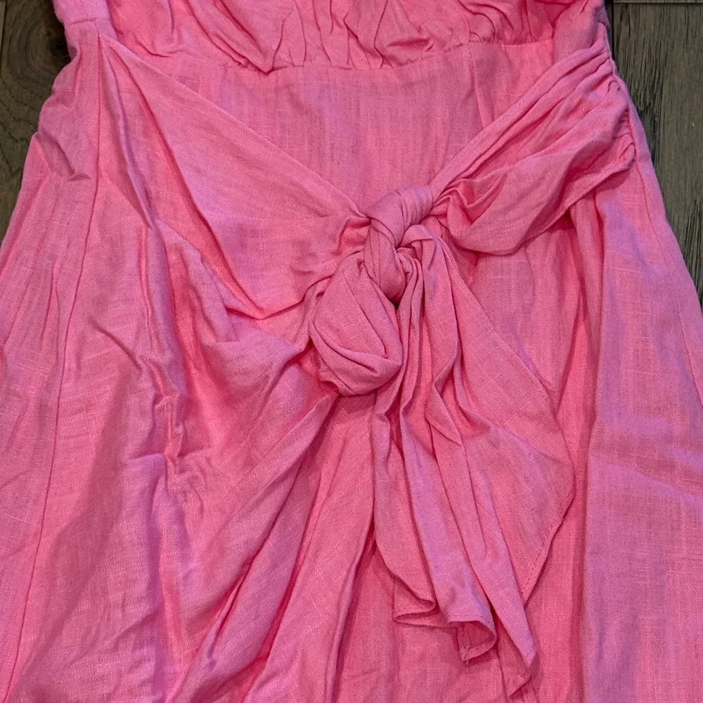Hello Molly Pink One Shoulder Tie Front Linen Blend Mini Dress US 4‎ NEW
